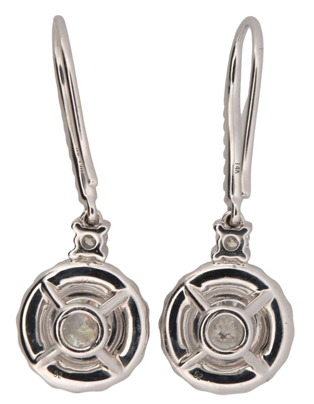 14K White Gold Diamond Earrings with a .72 Carat Round Diamond, SI2 Clarity, H Color GIA #2225598847 and a .86 Carat Round Diamond, SI2 Clarity, G Color GIA #2225646393 and .63 cttw