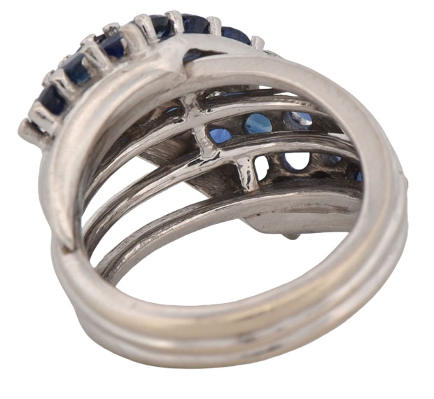 18K White Gold Estate Diamond and Sapphire Ring with Approximately .40 Carat Total Weight in Round Cut Diamonds, VS Clarity, H-I Color