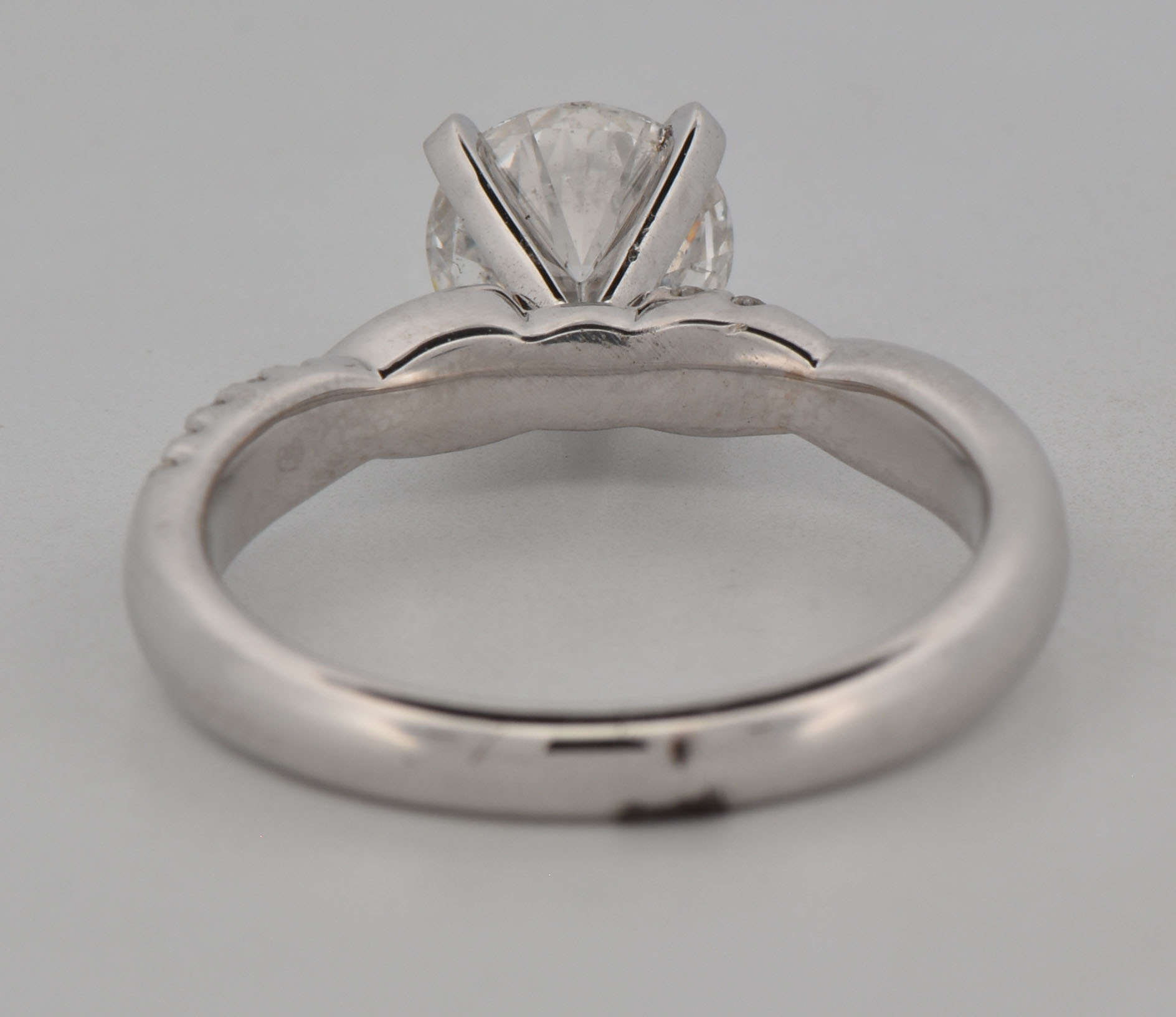 14K White Gold Diamond Ring with a 1.24 Carat Round Brilliant, I1 Clarity, G Color GIA #5222575707 and .15 Carat Total Weight in Round Side Diamonds