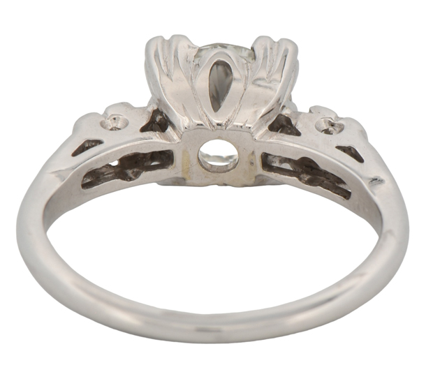 14K White Gold Diamond Ring with an Approximate 1.25 Carat Old European Cut Diamond, I1 Clarity, I Color and Small Diamond Accents