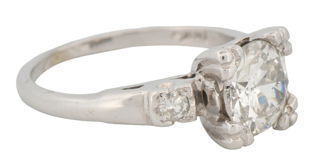 14K White Gold Diamond Ring with an Approximate 1.25 Carat Old European Cut Diamond, I1 Clarity, I Color and Small Diamond Accents