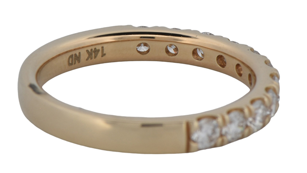 14K Yellow Gold Diamond Band with .77 Carat Total Weight in Round Brilliant Diamonds, SI1 Clarity, G-H Color