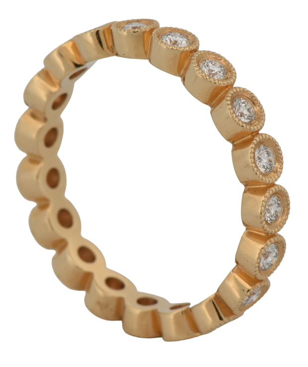 18K Yellow Gold Diamond Eternity Band with .72 Carat Total Weight in Round Brilliant Diamonds, SI Clarity, G-H Color
