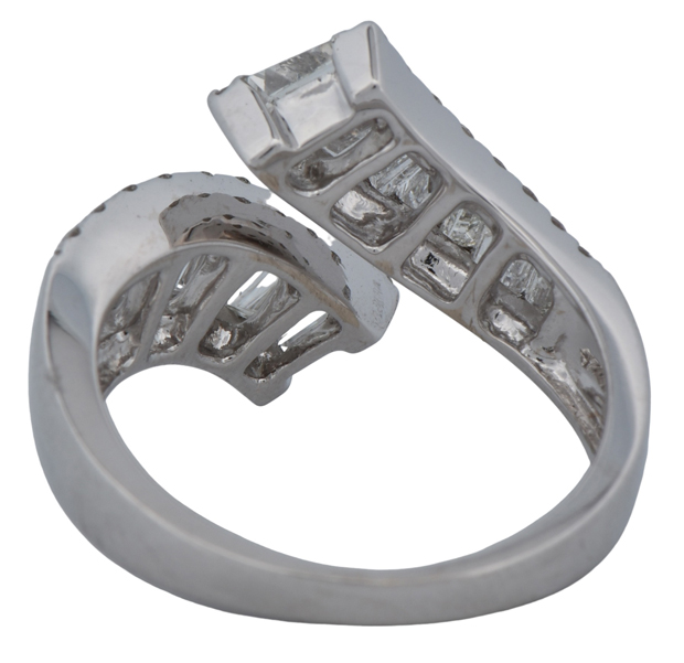 18K White Gold Diamond Ring with 1.26 Carat Total Weight in Baguettes and .48 Carat Total Weight in Rounds, SI1 Clarity, G-H Color, Finger Size 8,