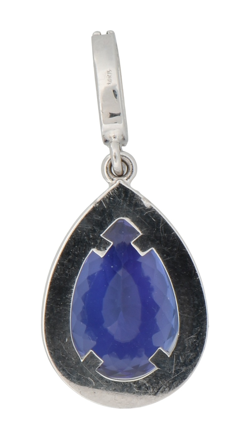 14K White Gold Pendant with 4.08 Carat Pear Tanzanite (SGL #221019E-SJ) with .25 Carat Total Weight in Round Accent Diamonds, I1, G-H