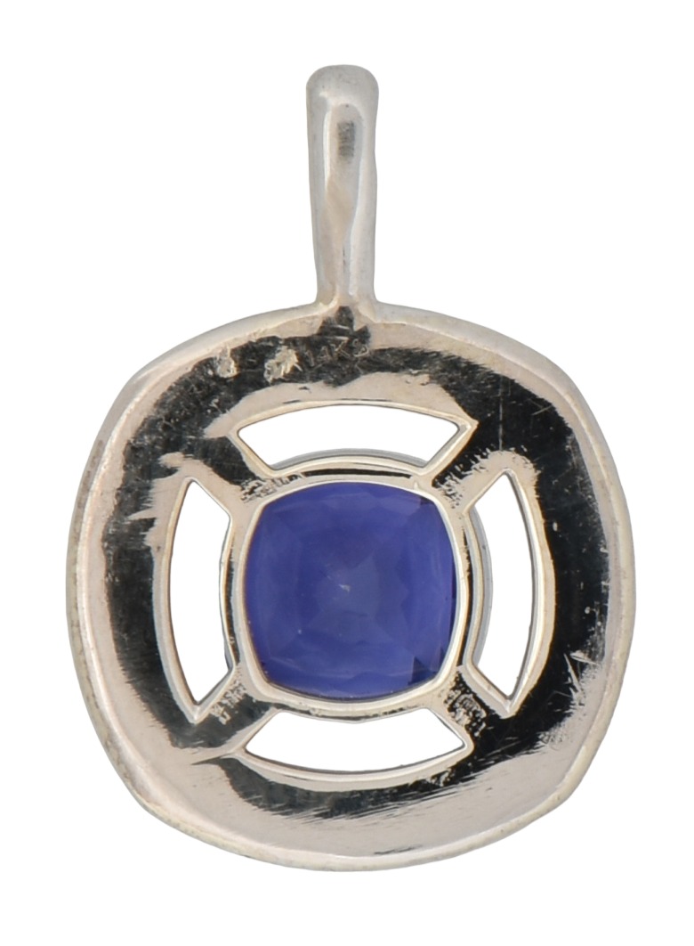 14K White Gold Pendant with 1.54 Carat Cushion Tanzanite (SGL#220923U-SJ) with Approx .65 Carat Total Weight in Round Accent Diamonds, SI Clarity, H-I Color