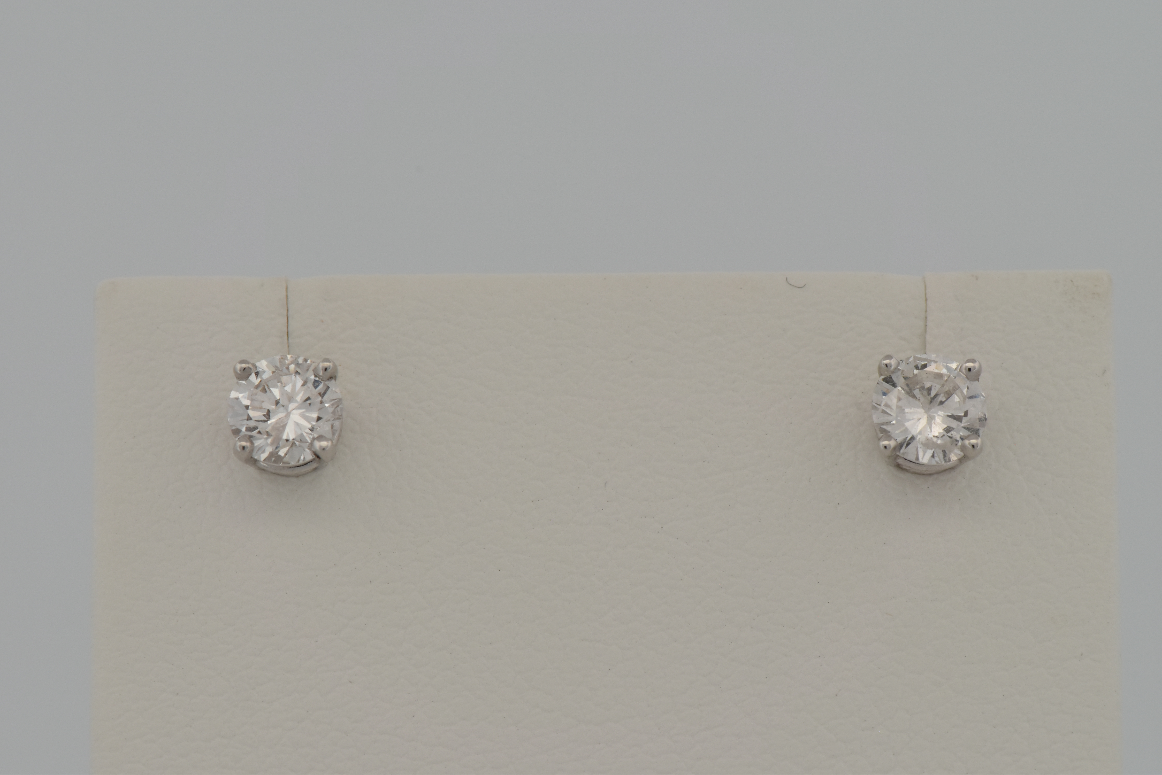 14K White Gold Diamond Stud Earrings with .72 Carat Total Weight in Round Brilliant Diamonds, SI2-I1 Clarity, G-H Color