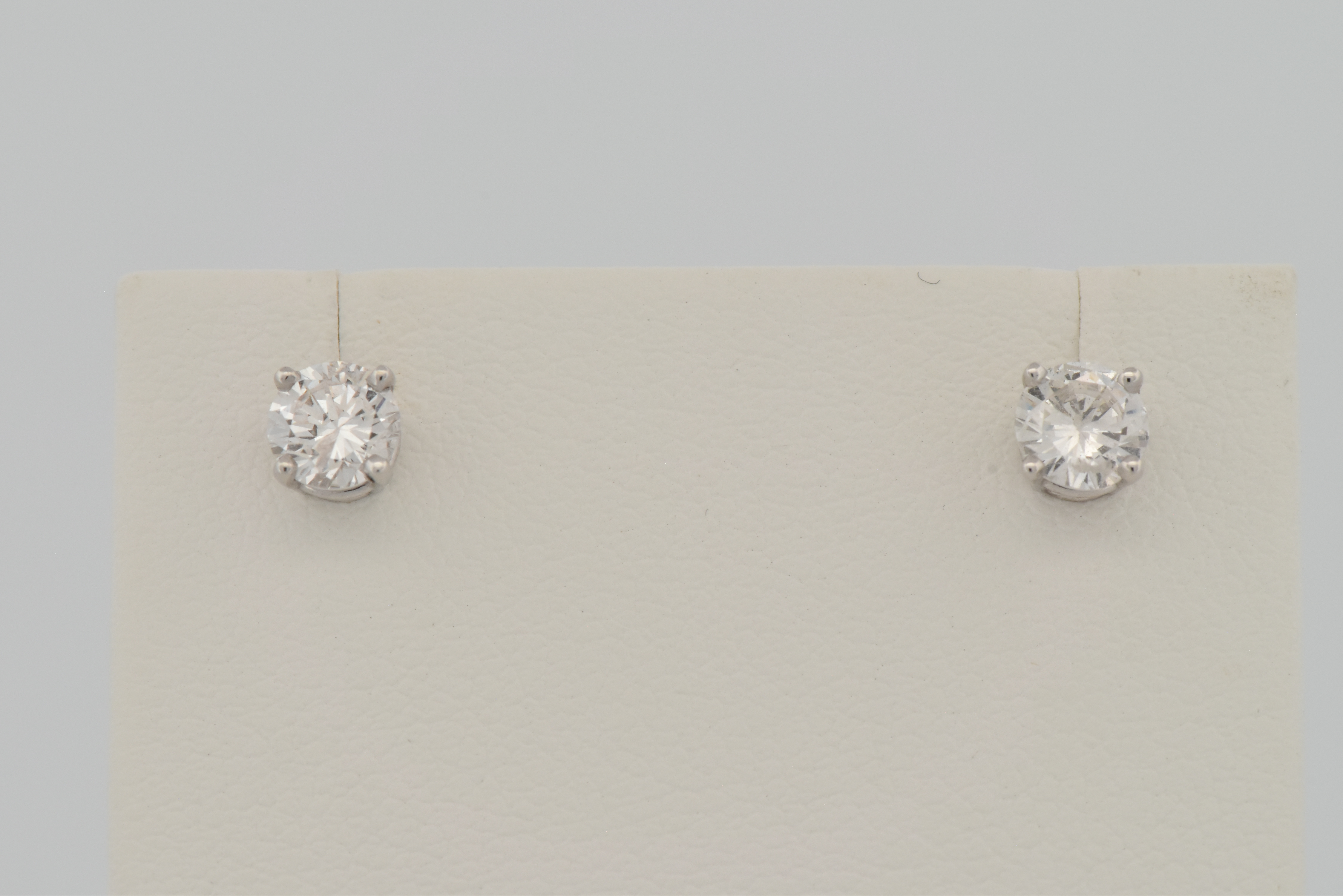 14K White Gold Diamond Stud Earrings with .72 Carat Total Weight in Round Brilliant Diamonds, SI2-I1 Clarity, G-H Color