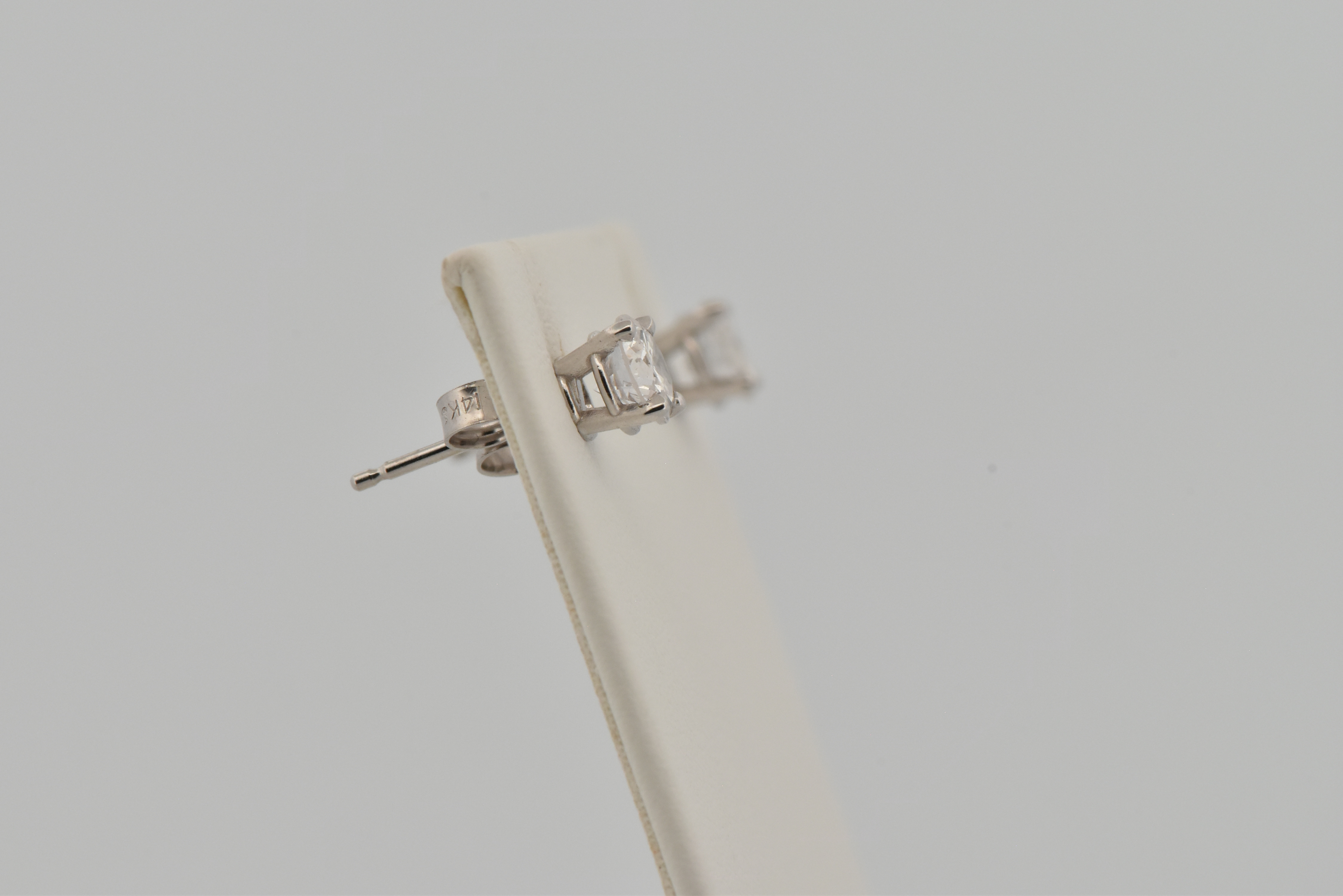 14K White Gold Diamond Stud Earrings with .72 Carat Total Weight in Round Brilliant Diamonds, SI2-I1 Clarity, G-H Color