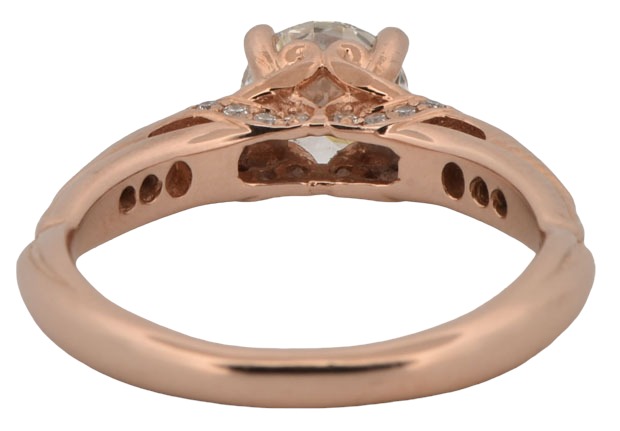 14K Rose Gold Estate Diamond Ring with a .91 Carat Round Brilliant Diamond, SI2 Clarity, H Color, GIA #