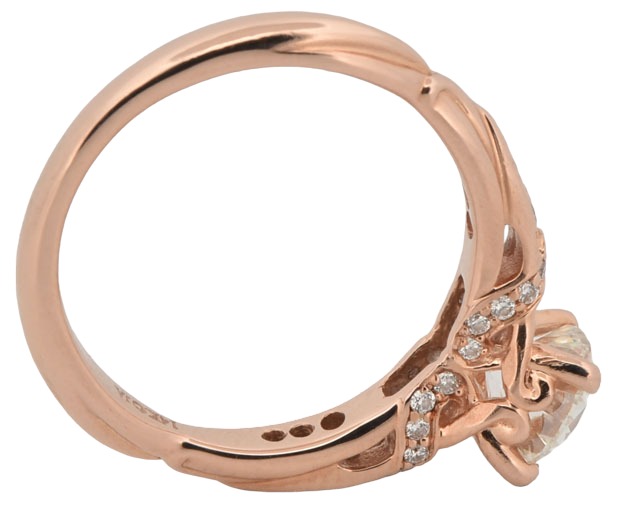 14K Rose Gold Estate Diamond Ring with a .91 Carat Round Brilliant Diamond, SI2 Clarity, H Color, GIA #