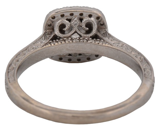 14K White Gold Estate Diamond Ring with an Approximate .25 Carat Round Cut Center and Approximately .75 Carat Total Weight in Round Side Diamonds, SI1-2 Clarity, I-J Color. Finger Size 8.5, 3.0 dwt.