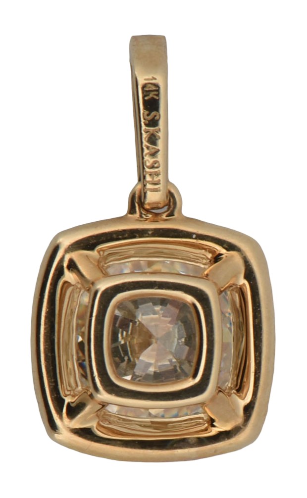 14K Yellow Gold Diamond Halo Pendant with a .82 Carat Brilliant Round Diamond, VVS2 Clarity, L Color, GIA # 6207680160 and .20 Carat Total Weight in Round Cut Diamonds, SI1 Clarity, G-H Color.