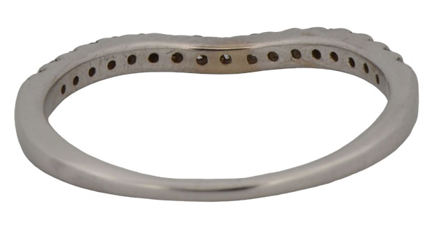 14K White Gold Estate Curved Diamond Band with Approximately .15 Carat Total Weight in Round Cut Diamonds, SI1-2 Clarity, H-I Color. Finger Size 6.75.