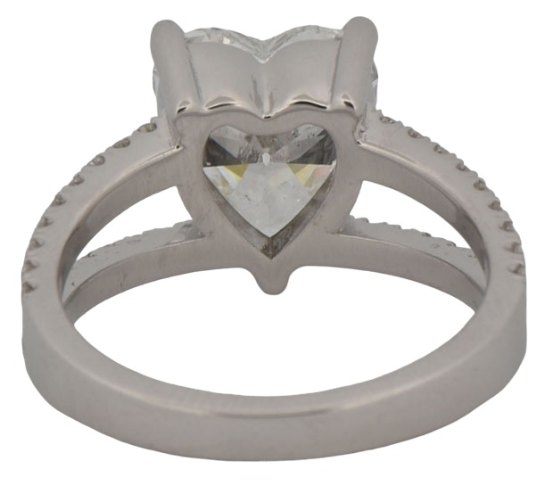 14K White Gold Diamond Ring with a 2.75 Carat Heart Brilliant Center Diamond, SI2 Clarity, D Color, GIA # 2211185174 with .40 Carat Total Weight in Round Cut Side Diamonds, SI1 Clarity, G Color.