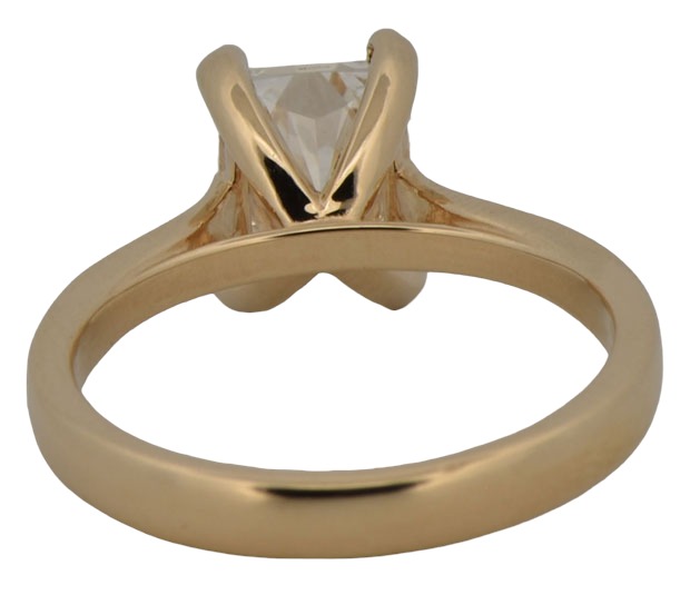 14K Yellow Gold Diamond Solitaire Engagement Ring with a 1.84 Cut-Cornered Rectangular Modified Brilliant Diamond, VVS2 Clarity, I Color, GIA # 2221197468. Finger Size 6.75, 2.6 dwt.