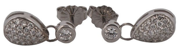 14K White Gold Diamond Dangle Earrings with Approximately .90 Carat Total Weight in Round Brilliant Diamonds, SI Clarity, G-H Color