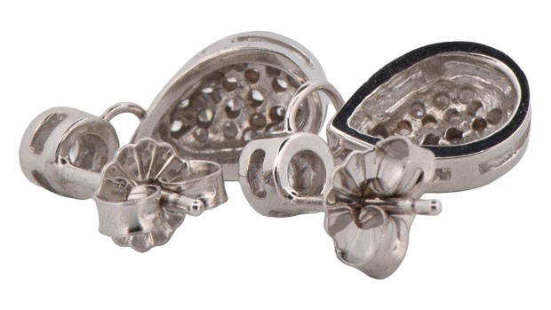 14K White Gold Diamond Dangle Earrings with Approximately .90 Carat Total Weight in Round Brilliant Diamonds, SI Clarity, G-H Color