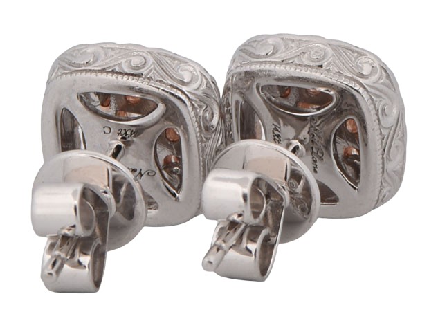 14K Two-Tone Estate Diamond Earrings with Approximately .60 Carat Total Weight in Princess and Round Cut Diamonds, SI1-2 Clarity, H-I Color.