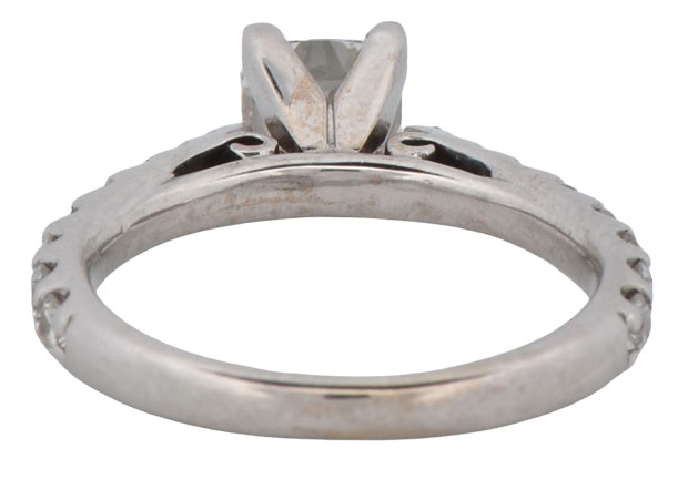 14K White Gold Ring with a 1.01 Carat Radiant Cut Diamond, VS1 Clarity, I Color, GIA #2115460899 and Approx .50 Carat Total Weight in Accent Diamonds