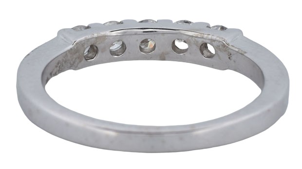 14K White Gold Five Stone Diamond Band with .30 Carat Total Weight in Round Cut Diamonds, SI1-2 Clarity, H-I Color. Finger Size 5.75.