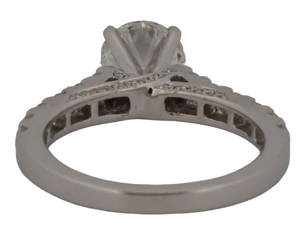 14K White Gold Diamond Ring with a 1.01 Carat Round Brilliant, VS1 Clarity, I Color GIA #2141705323 and .67 Carat Total Weight in Round Brilliant Diamonds, SI Clarity, G-H Color