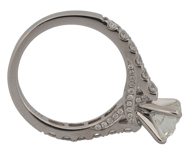 14K White Gold Diamond Ring with a 1.01 Carat Round Brilliant, VS1 Clarity, I Color GIA #2141705323 and .67 Carat Total Weight in Round Brilliant Diamonds, SI Clarity, G-H Color