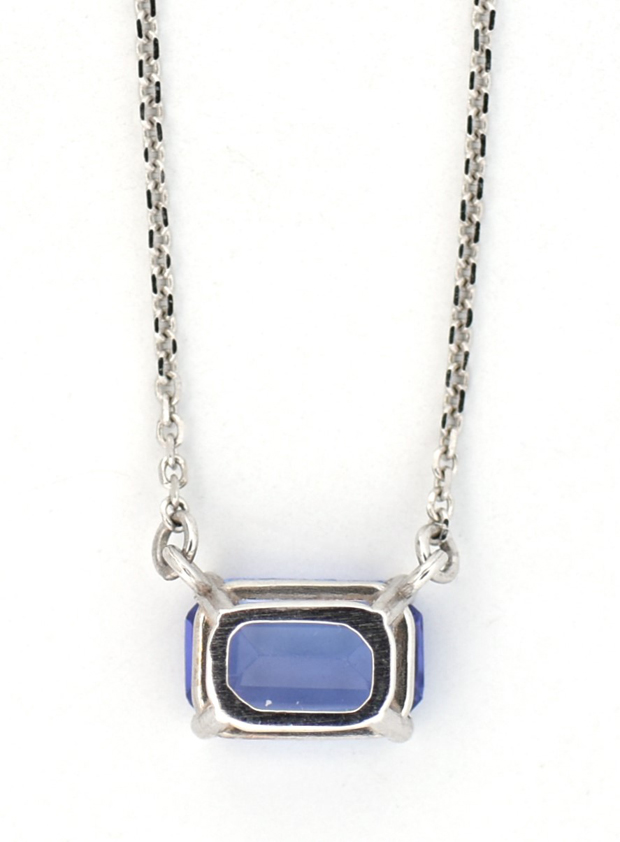 14K White Gold .95mm Diamond-Cut Cable Chain with 1.39 Carat Emerald Cut Tanzanite, 18 Inch Length