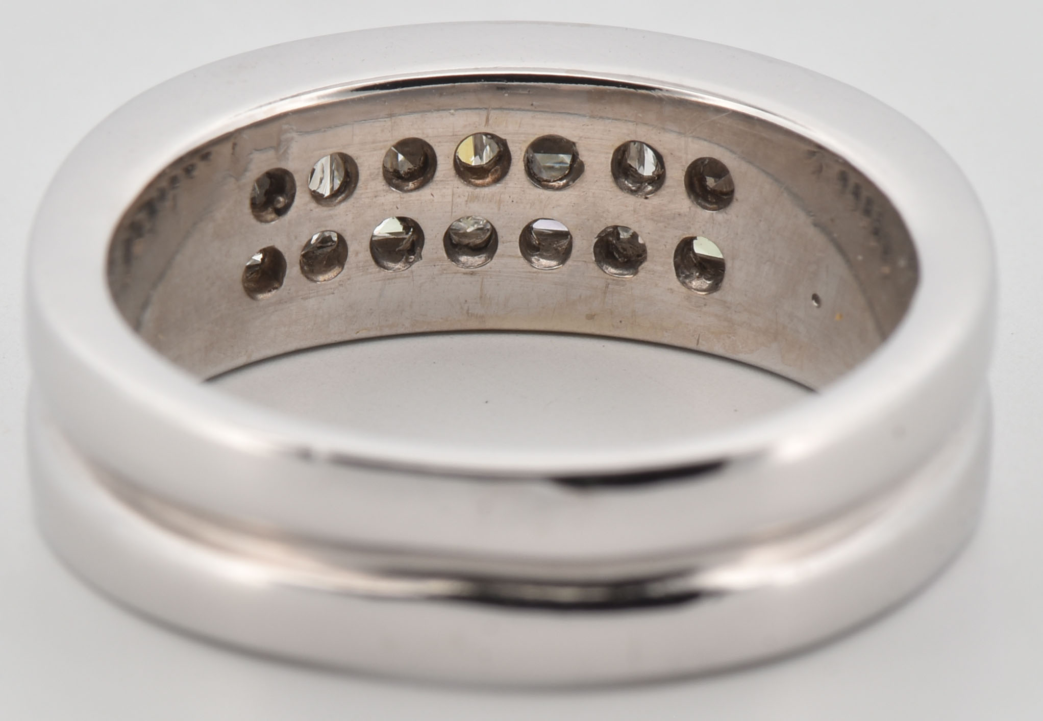 14K White Gold Mans Diamond Ring with Approximately 1.75 Carat Total Weight in Modifed Square Diamonds, SI Clarity, G Color