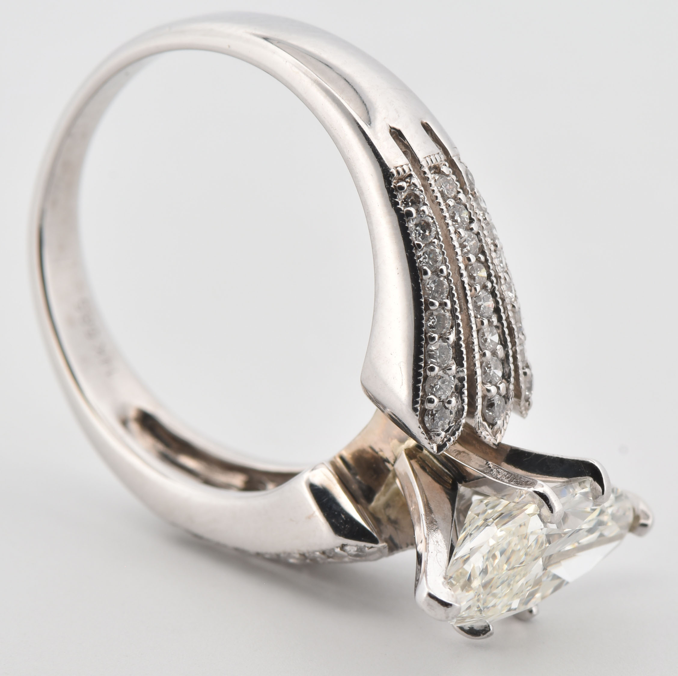 14K White Gold Estate Diamond Semi-Mounting with Approximatley .35 Carat Total Weight in Round Cut Diamonds, SI Clarity, G Color.