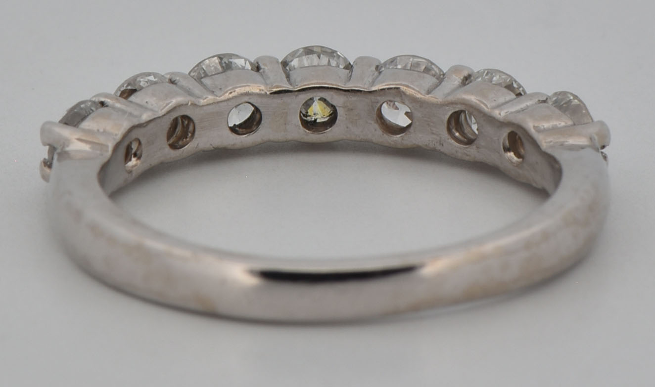 14K White Gold Estate Diamond Band with Approximately .75 Carat Total Weight in Round Cut Diamonds, SI-2 Clarity, H-I Color. Finger size 4.75.