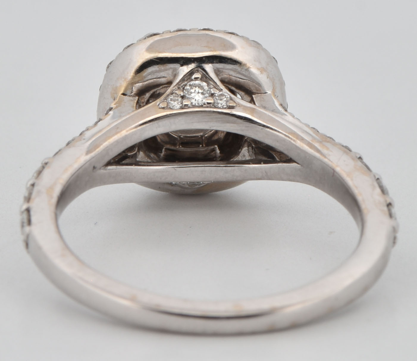 14K White Gold Estate Diamond Enagement Ring with a .90 Carat Round Diamond, SI2 Clarity, H Color, GIA # 5156947043 and .77 Carat Total Weight in Side Round Diamonds, SI1 Clarity, G-H Color.