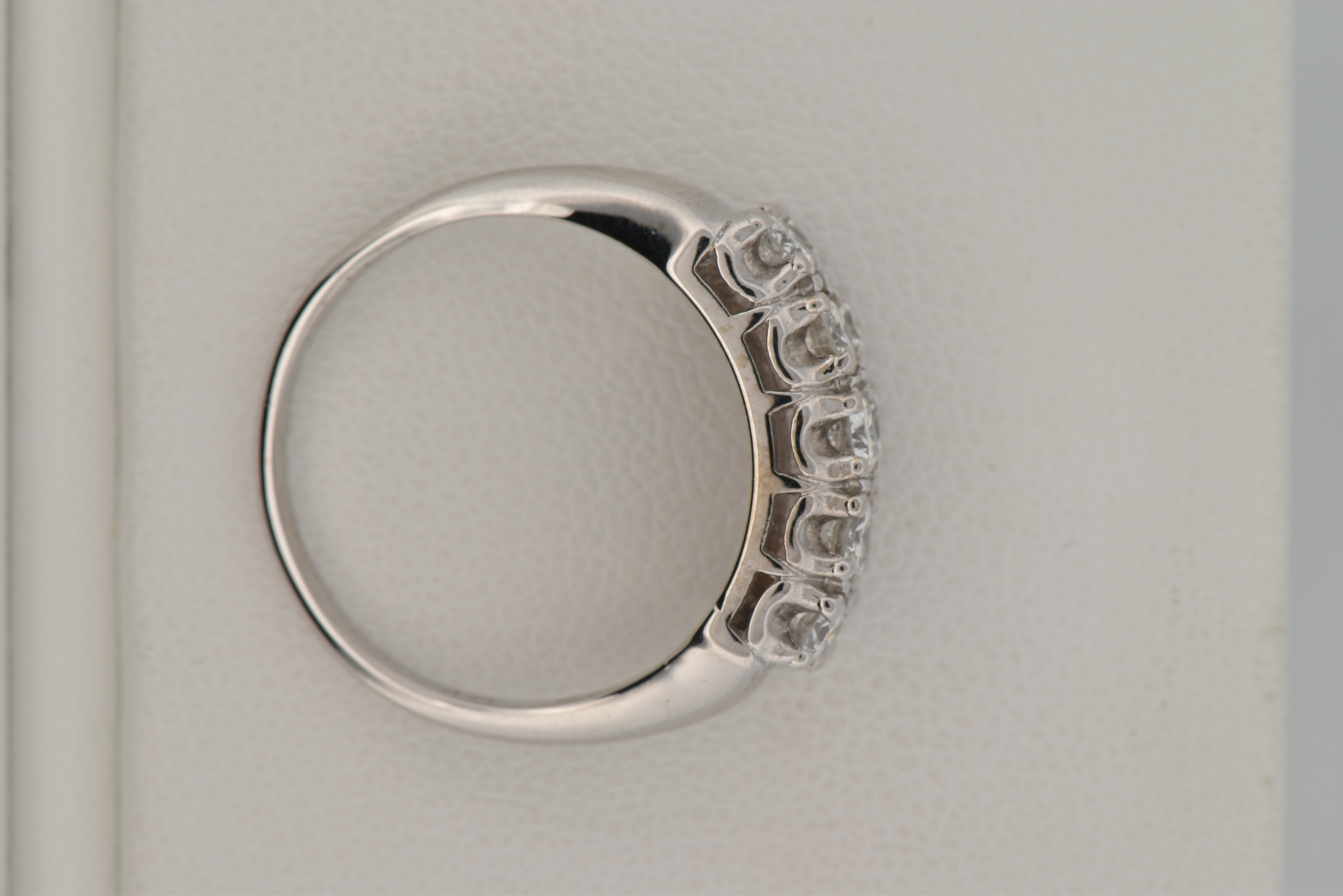 14K White Gold Estate Two-Row Diamond Band with Approximately .90 Carat Total Weight in Round Cut Diamonds, SI1-2 Clarity, H-I Color. Finger Size 6.25, 2.5 dwt.