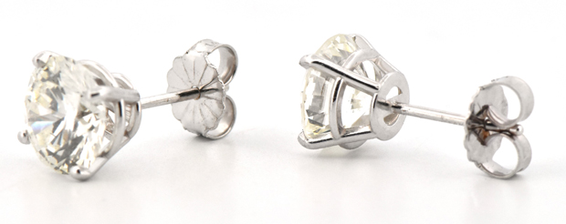 14K White Gold Diamond Stud Earrings with 3.22 cttw with a 1.71 Carat Round Brilliant, SI2 Clarity, L Color GIA #6234079929 and a 1.51 Carat Round Brilliant, I2 Clarity, L Color GIA #6227928835