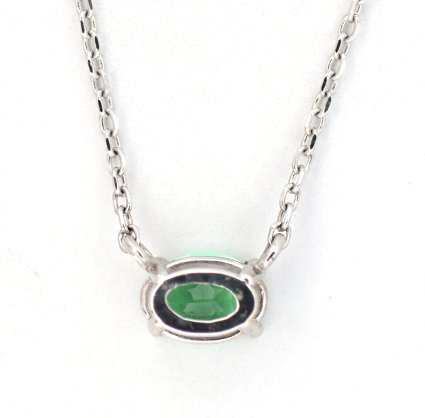 14K White Gold Necklace with .39 Carat Oval Green Paraiba Tourmanline on 18 Inch Adjustable Chain, SGL #240418B-SJ