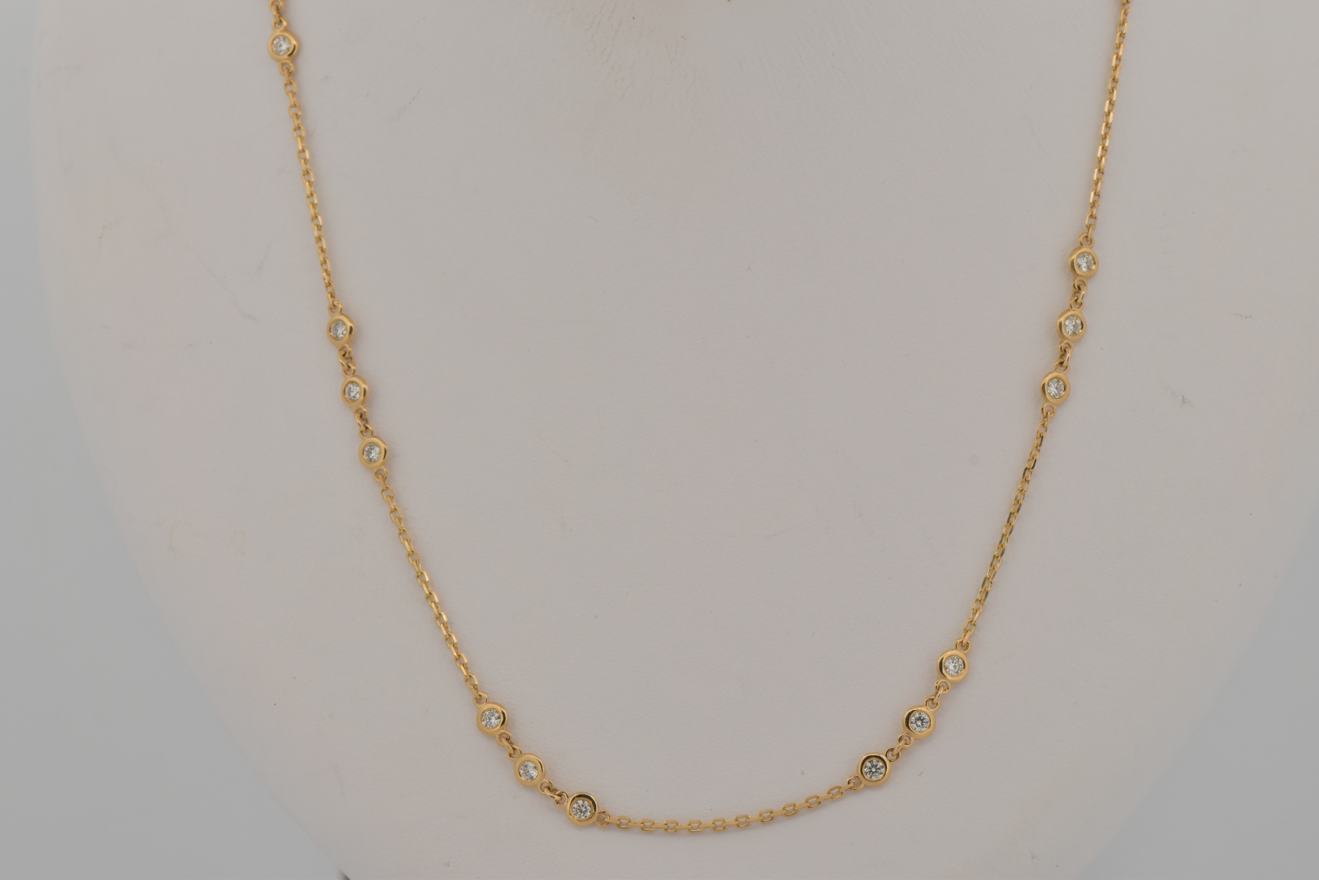 14K Yellow Gold Diamond by the Yard Necklace with 1.02 Carat Total Weight in Round Brilliant Diamonds, SI Clarity, G-H Color