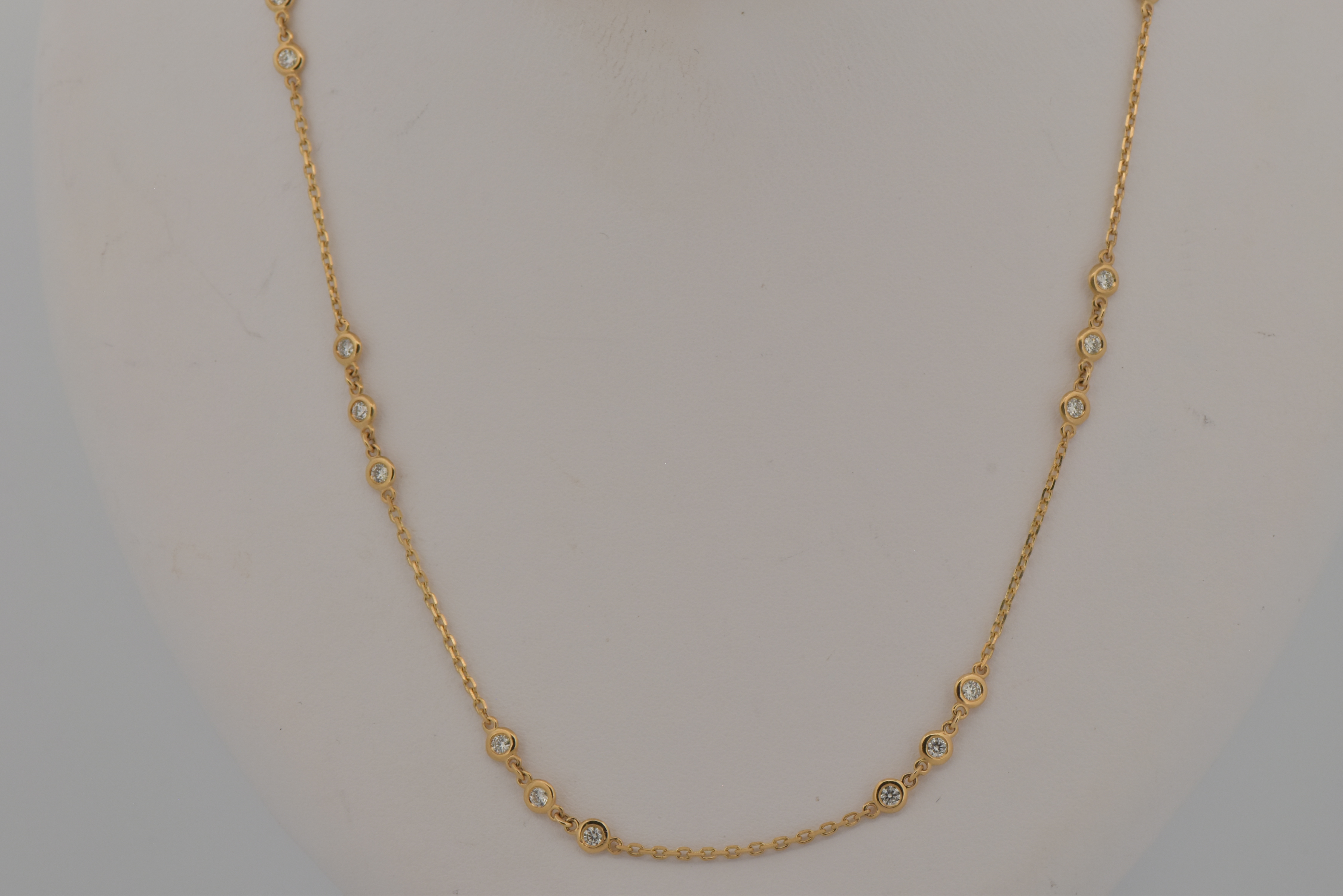 14K Yellow Gold Diamond by the Yard Necklace with 1.02 Carat Total Weight in Round Brilliant Diamonds, SI Clarity, G-H Color