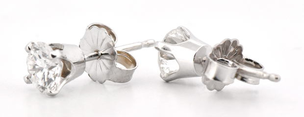 14K Whie Gold Diamond Stud Earrings with .90 Carat Total Weight in Brilliant Cut Round Diamonds, SI1 Clarity, H-I Color