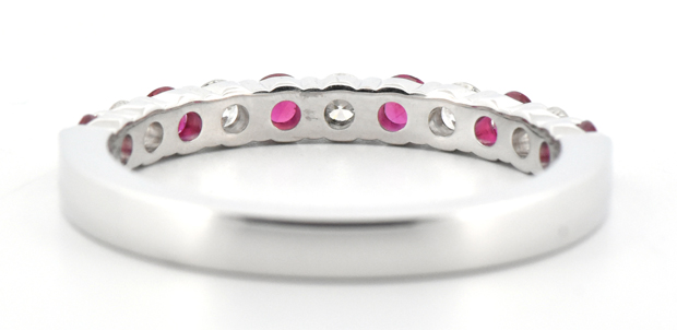 14K White Gold Band with .39 Carat Total Weight in Round Rubies and .25 Carat Total Weight in Round Briiliant Diamonds, SI Clarity, G-H Color