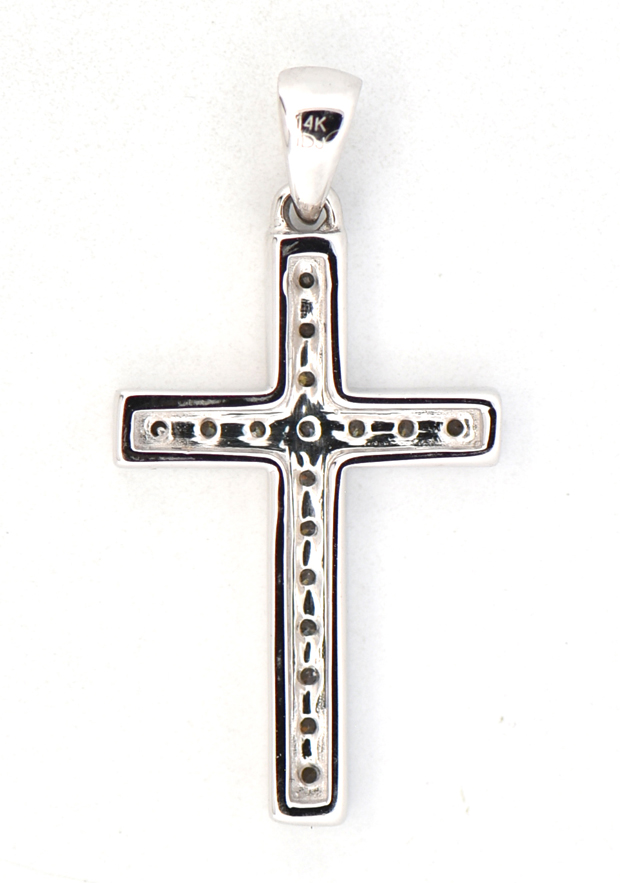 14K White Gold Diamond Cross with .16 Carat Total Weight in Round Brilliant Diamonds
