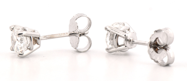 14K White Gold Diamond Studs with a .58 Carat Round Brilliant, SI1 Clarity, F Color GIA #6223793092 and a .58 Carat Round Brilliant, SI1 Clarity, F Color GIA #7235355750