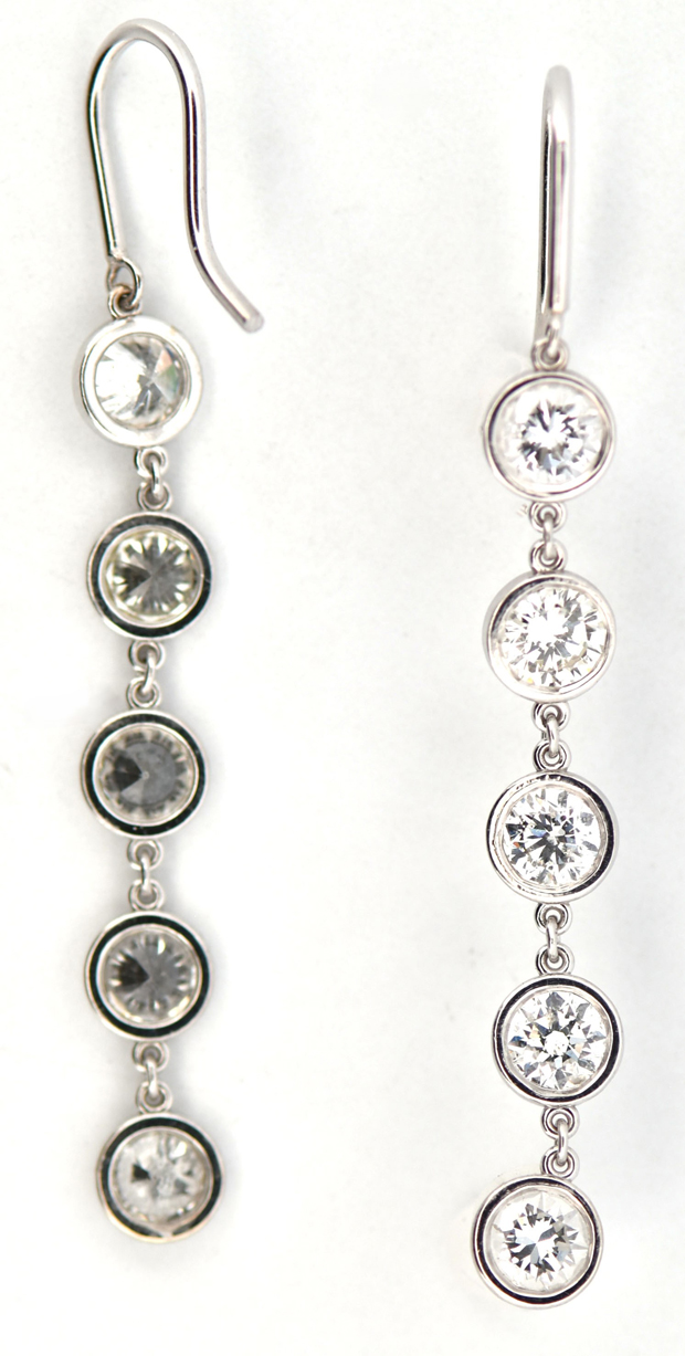 14K White Gold Diamond Earrings with Approximately 3.00 Carat Total Weight in Round Brilliant Diamonds, SI Clarity, H-I Color