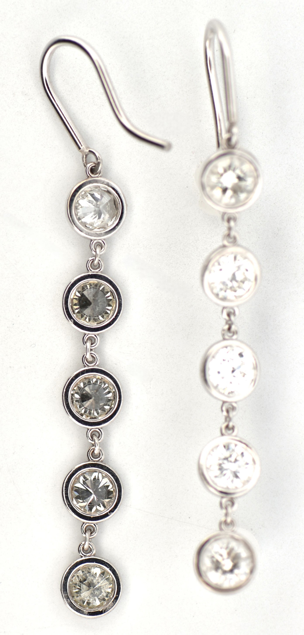 14K White Gold Diamond Earrings with Approximately 3.00 Carat Total Weight in Round Brilliant Diamonds, SI Clarity, H-I Color