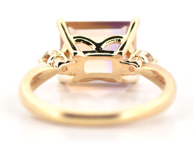 14K Yellow Gold Cocktail Ring with a 3.24 Carat Ametrine and .12 Carat Total Weight in Round Brilliant Side Diamonds, SI Clarity, H Color