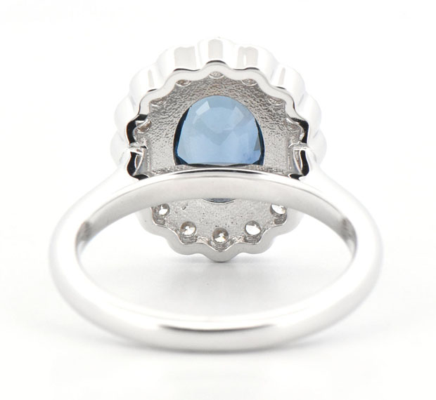 14K White Gold Ring with a 1.74 Carat Oval Sapphire, GIA #5231894653 and .63 Carat Total Weight in Round Brilliant Diamonds, SI Clarity, G-H Color
