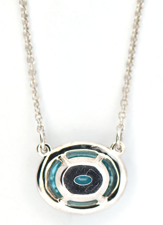 14K White Gold Necklace with a 2.78 Carat Oval Blue Zircon and .10 Carat Total Weight in Round Brilliant Diamonds, SI Clarity, H Color