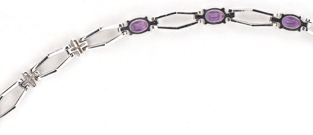 14K White Gold 7 Inch Estate Bracelet with Three Oval Amethysts. 6.9 dwt.