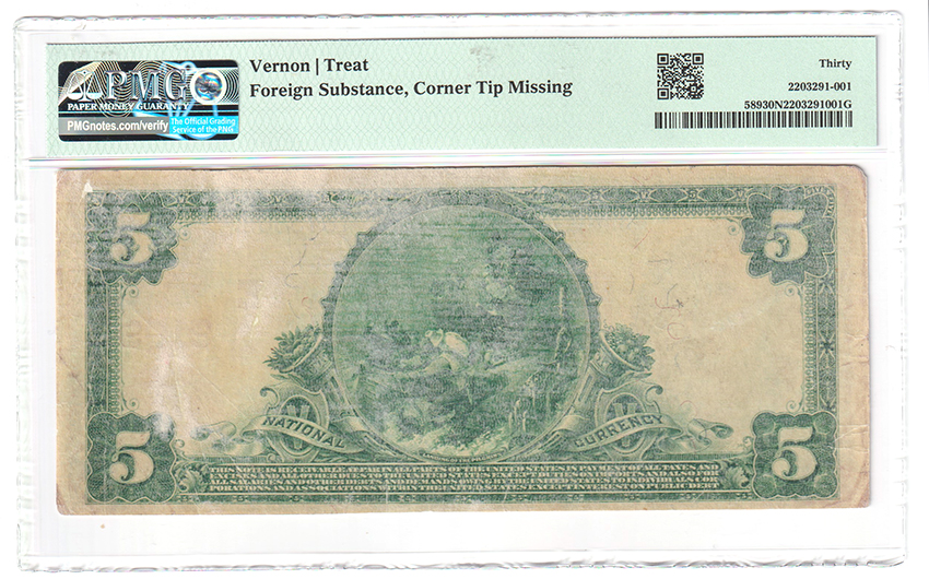 1902 $5 Red Seal - Ilion, NY Charter #9109 - PMG VF-30/foreign substance, corner tip missing
