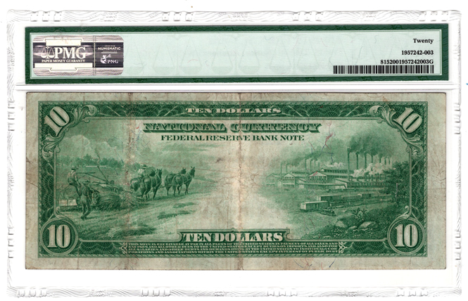 1918 $10 St. Louis Fr# 815 - PMG VF-20