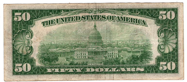 1934 $50 Chicago Dark Green Seal Star - VF